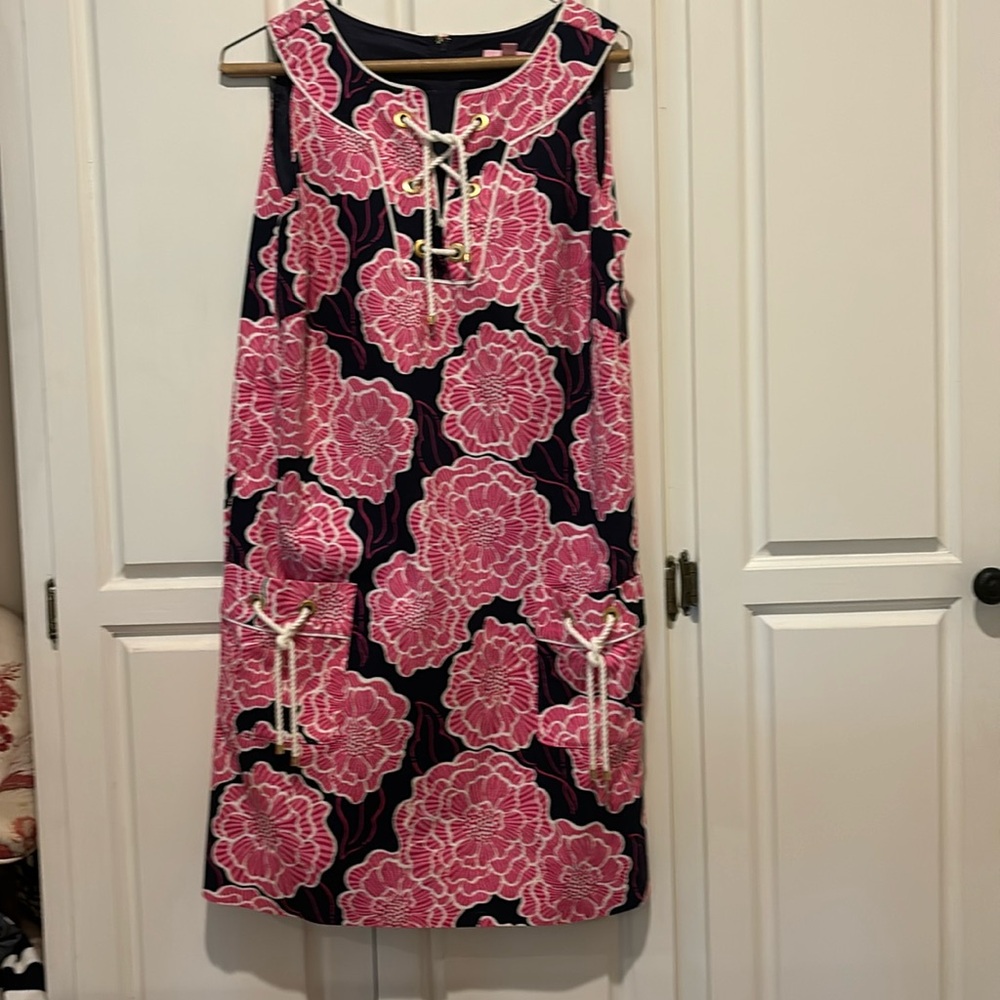 Lilly Pulitzer pink/navy floral dress size 12